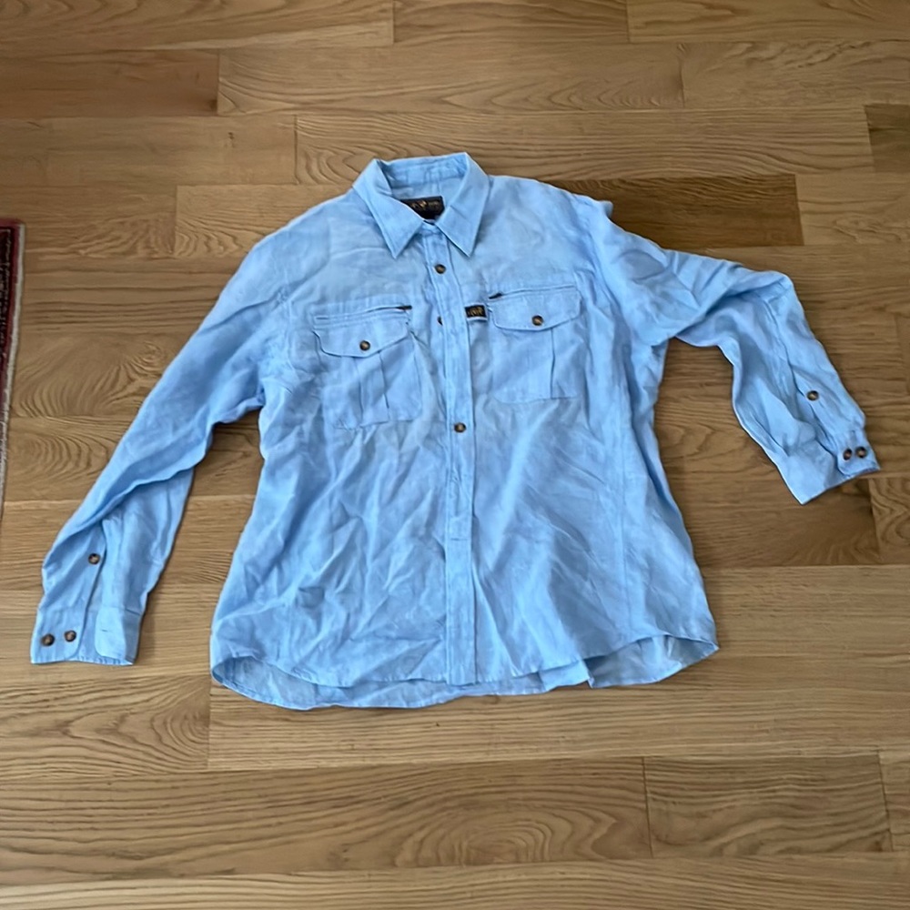 Avedon & Colby Blue Linen Signature Field Shirt Size XL
